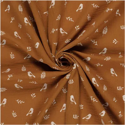 Musselin-Stoff Vögel ab 50x130cm 15 Farben Oeko-Tex Double Gauze Windeltuch Mulltuch kamel
