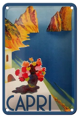 Produktbild von Blechschild Reise 12x18 cm Capri Italien Wasser Blumen Deko Schild