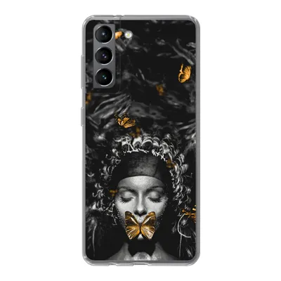 Produktbild von MuchoWow® Handyhülle Schutzhülle Hülle für Samsung Galaxy S21 Frau - Schmetterlinge - Schwarz - Weiß Silikon Softcase Handy Hülle - Softcase
