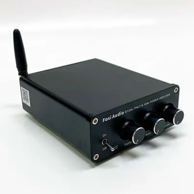Produktbild von Fosi Audio BT20A Bluetooth-Verstärker, Mini-HiFi-Stereoverstärker mit integriertem Receiver für passive Heim-Audiolautsprecher, BT 5.0 Klasse D 2.0-Kanäle, 100 W x 2 TPA3116-Chip, Höhen- und Bass-Reglerknopf