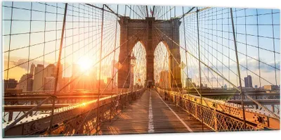 Produktbild von Bilder auf glas - New York Brücke - 120x50cm - Glasbilder - Wandbilder - Kunstdruck - zum Aufhängen bereit - Wanddekoration aus Glas - Glas Bilder - Wandbild auf Glas - Einteilig - GAB120x50-3707