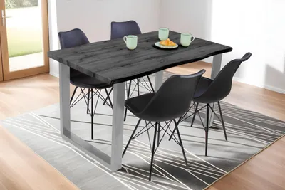 Produktbild von Esstisch Baumkante Holz-Optik Grau 120 x 80 U-Gestell silber JOSY, KI-generiertes Bild