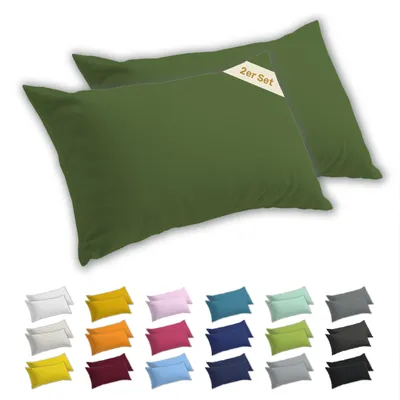 Produktbild von Lavea® 2er Set Kissenbezug 40x80 cm, 100% Baumwolle Jersey, YKK-Reißverschluss, Olivgrün