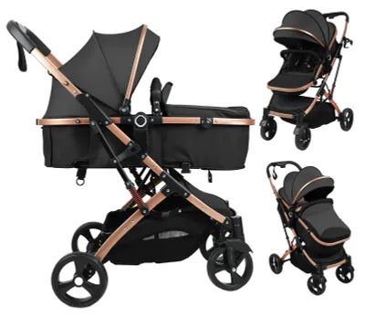 Produktbild von 2-in-1-Kinderwagen mit Babywanne, verstellbarem Verdeck, wendbarem Sitz und faltbarem Buggy, hochliegender Reisebuggy für Neugeborene von 0-36 Monaten