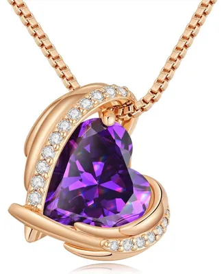 Image de Collier pour femme, en or rose, avec un pendentif en forme de cœur et un cristal, livré avec une boîte cadeau