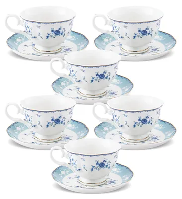 6-teiliges Porzellan Teetassen-Set, Blumenmuster, 140 ml