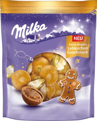 Produktbild von Milka Feine Kugeln Lebkuchen Geschmack mit Gewürzgebäckstückchen 90g