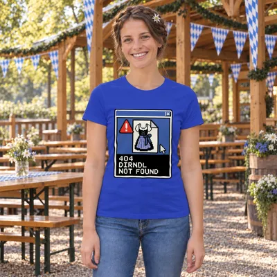 Immagine prodotto di 404: Dirndl non trovato. Abbigliamento tradizionale per l'Oktoberfest, camicia con motivo "Wiesn", pantaloni in pelle, t-shirt da donna, blu, taglia M