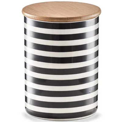 Produktbild von ZELLER 19824 Vorratsdose STRIPES 900 ml, Keramik/Bambus, schwarz/weiß, Ø 11,5 x 15 cm