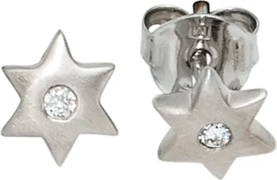 Produktbild von JOBO Kinder Ohrstecker Stern 925 Sterling Silber mattiert 2 Zirkonia Ohrringe