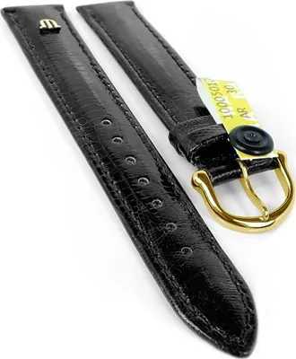 Produktbild von Maurice Lacroix | TEJU XL Uhrenarmband | Eidechsenleder, schwarz 34760, Stegbreite:19mm, Schließe:Gelbgolden