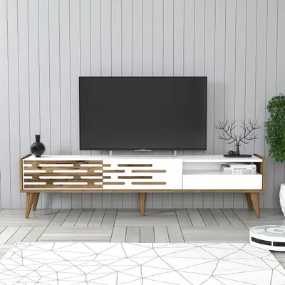 Produktbild von Skye Decor, Valensiya - Walnut, White, TV-Ständer, Nussbaum, 100 % MELAMINBESCHICHTETE SPANPLATTEN, 180 x 35 x 45 cm