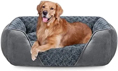 Produktbild von PromoHome® XL Hundebett für große Hunde - Weiches Rosenvelours Komfortables Haustierbett mit rutschfester Unterseite - Waschbarer Tiermand