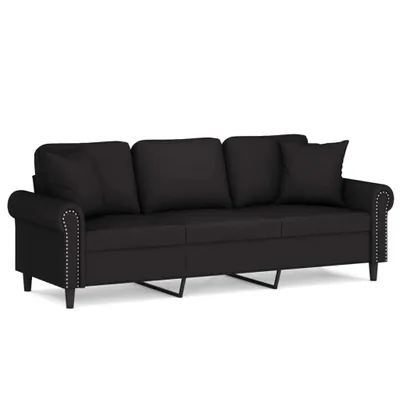 Produktbild von 3-Sitzer-Sofa mit Zierkissen Schwarz 180 cm Samt