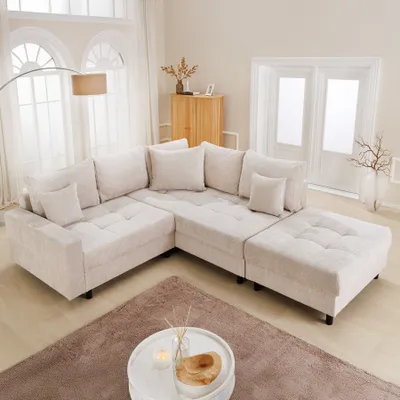 Produktbild von riess-ambiente Ecksofa KENT 220cm champagner beige Chenille Cremona Federkern Wohnlandschaft inkl. Hocker Kissen