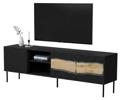 Produktbild von Dmora TV-Möbel Luvinate 190x40x61,5h cm Schwarz, 2 Ablagen, 5 Fächer