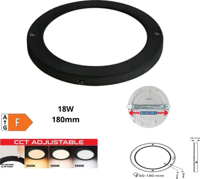 Zdjęcie produktu dla Lampa wpuszczana LED HOROZ 18 W, CCT, 220 mm, czarna