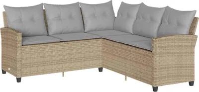 Zdjęcie produktu dla vidaXL Sofa rozkładana w kształcie litery L z poduszkami Beżowy polirattan