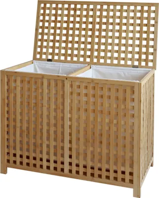 Produktbild von CLP Wäschebox Dorothea für Schmutzwäsche mit Bambusrahmen 2 Fächer - Farbe: natur
