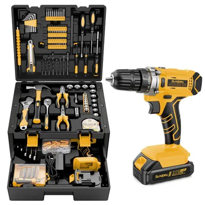 Immagine prodotto di Valigetta con avvitatore a batteria da 21V - Set da 267 pezzi - Batteria agli ioni di litio - Colore giallo