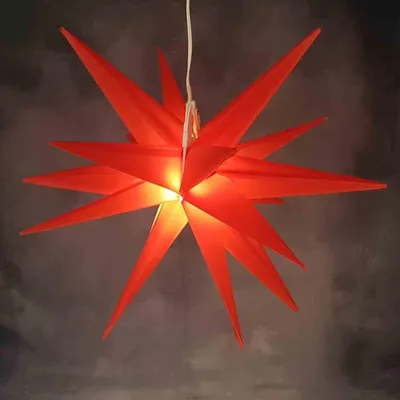 Image de LED étoile plastique rouge Ø 25 cm 1 LED blanc chaud, minuterie 6/18 heures, IP44