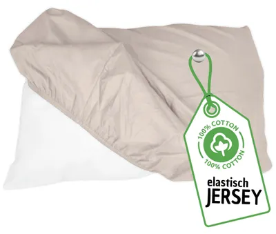 Produktbild von Jersey Spann Kissenbezug 50x70 cm Beige Elastisch – Nackenkissen & Gesundheitskissen Bezug aus 100% Baumwolle mit Rundumgummi - Nackenstützkissen Bezug