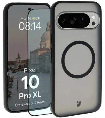 Produktbild von Schutzhülle mit Magnetring + gehärtetem Glas Bizon MatteO Pack für Google Pixel 10 Pro XL, Getönt-Schwarz