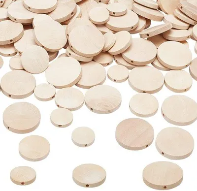 Productafbeelding van Houten ritsen - 120 stuks platte muntvormige ritsen - 3 maten - Onbewerkte ritsen voor sieraden maken - Ideaal voor knutselprojecten