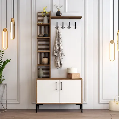 Produktbild von Skye Decor, Viyana D - Walnut, White, Schränke, Flurständer, Nussbaum, 90 x 200 x 35 cm