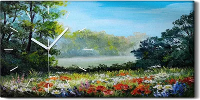 Produktbild von Küche Wohnzimmer Wand Leinwand Uhr 60x30 Malerei Abstrakte Blumen Bäume Fluss - weiße Hände