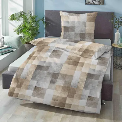 Produktbild von Biberna Feinbiber Bettwäsche Kacheln kitt 155x200 cm + 80x80 cm