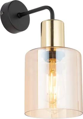 Produktbild von Wandlampe Metall Rauchglas 30 cm hoch in Schwarz Bernstein Gold E27 Modern Wandleuchte
