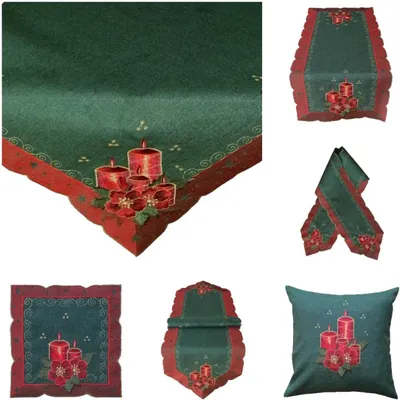Produktbild von Tischwäsche mit Stickerei Kerzen 40 x 140 cm - grün