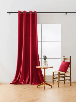 Productafbeelding van Gordijn - Rood - 140 x 250 cm - Verduisterend gordijn - Met oogjes - Fluweelstof - Gordijn voor de slaapkamer