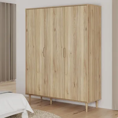 Produktbild von Forte SHERBROOKE Kleiderschrank 150 160, Skandi-Stil, leichte Montage dank EasyKlix by Forte, 3 Türen, hohe Füße, Holzwerkstoff, Mauvella Eiche Holzdekor, 154,2 cm breit x 201,8 cm hoch x 52,2 cm tief