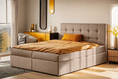 Produktbild von Kaiser Möbel Boxspringbett mit matratze und bettkasten, Schlafbett LUDANO stoff Noel Beige 120x200 cm H2-Pocket
