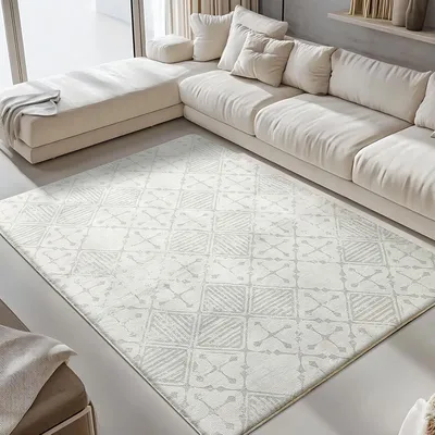 Produktbild von Teppich Kurzflor 160x200cm Grau Creme Weiß Geometrisch Antirutsch Modern