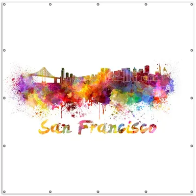Produktbild von Wallario XXL Outdoor-Poster für Garten oder Balkon, Motiv Städte als Aquarell - Skyline von San Francisco, in ca. 200 x 200 cm