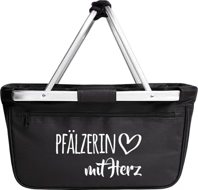 Produktbild von Huuraa Einkaufskorb Pfälzerin mit Herz 20 Liter Black faltbarer Tragekorb Geschenkidee