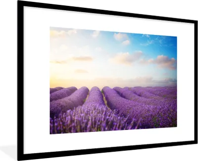 Produktbild von MuchoWow® Gerahmtes Poster Lavendel - Himmel - Wolken - Blumen 90x60 cm - Poster mit Schwarzem Bilderrahmen Wandposter Rahmen Foto Bilder - Wanddekoration - Fotos