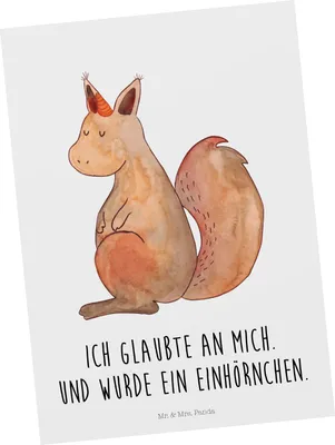Produktbild von Mr. & Mrs. Panda Postkarte Einhorn Glauben - Weiß - Geschenk, Einhörnchen, Eichhorn, Einhörner, Eichhörnchen, Unicorn, einzelkarte, Ansichtskarte, Postkarten, Grußkarte