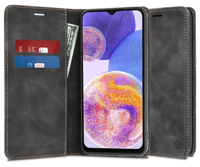 Produktbild von Techsuit Confy Book Wallet Klapphülle für Samsung Galaxy A23 - Schwarz