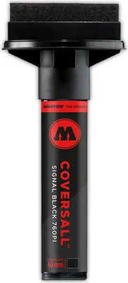 A black marker with a red logo and text on a white background.