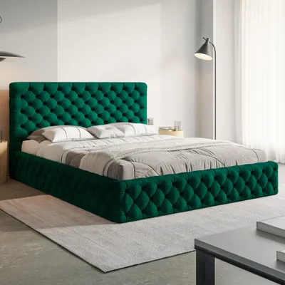 Produktbild von MOTIVENA Dalia Chesterfield Polsterbett 180x200 mit Bettkasten, Holz Lattenrost, Bett 180x200 Grün Samt (Kronos 19)