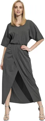 Produktbild von Damen Maxikleid mit Schlitz V-Ausschnitt; Grafit 38
