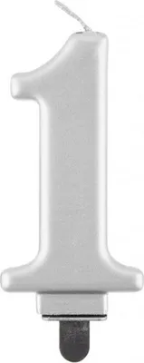 Zdjęcie produktu dla Świeca numer 1, srebrna metaliczna 8 cm