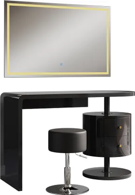 Produktbild von Schminktisch Vicco Lara Schwarz Hochglanz 120 cm mit LED-Spiegel und Hocker, Model 50181