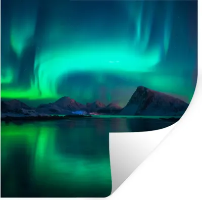 Produktbild von MuchoWow® Wandtattoo Wandsticker Wandaufkleber Nordlichter - Berge - Norwegen 80x80 cm Selbstklebend und Repositionierbar - Wierderverwendbar - Selbstklebend