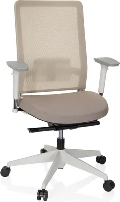Produktbild von hjh OFFICE Profi Bürostuhl PURE WHITE Ergonomischer Schreibtischstuhl mit Armlehnen (höhenverstellbar) Stoff / Netzstoff Beige Drehstuhl für Büro, Zuhause