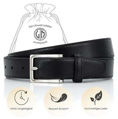Produktbild von LINDENMANN Ledergürtel Herren, schwarz 30 mm Rindleder, Größe / Size:Bundweite 140 cm Gesamtlänge 155 cm W 55 XXXXL